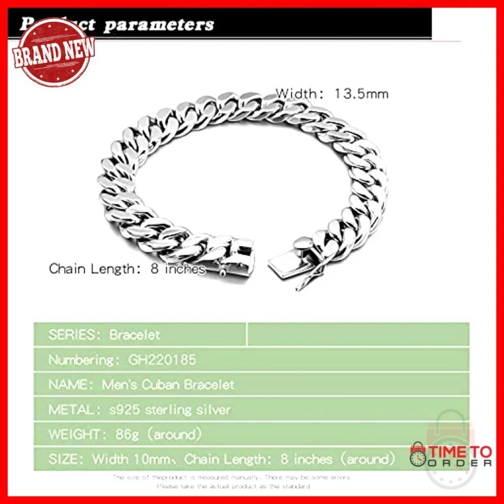 Sterling Silver Cuban Link Bracelet 8-14MM Thick Chain Men's Jewelry Gift